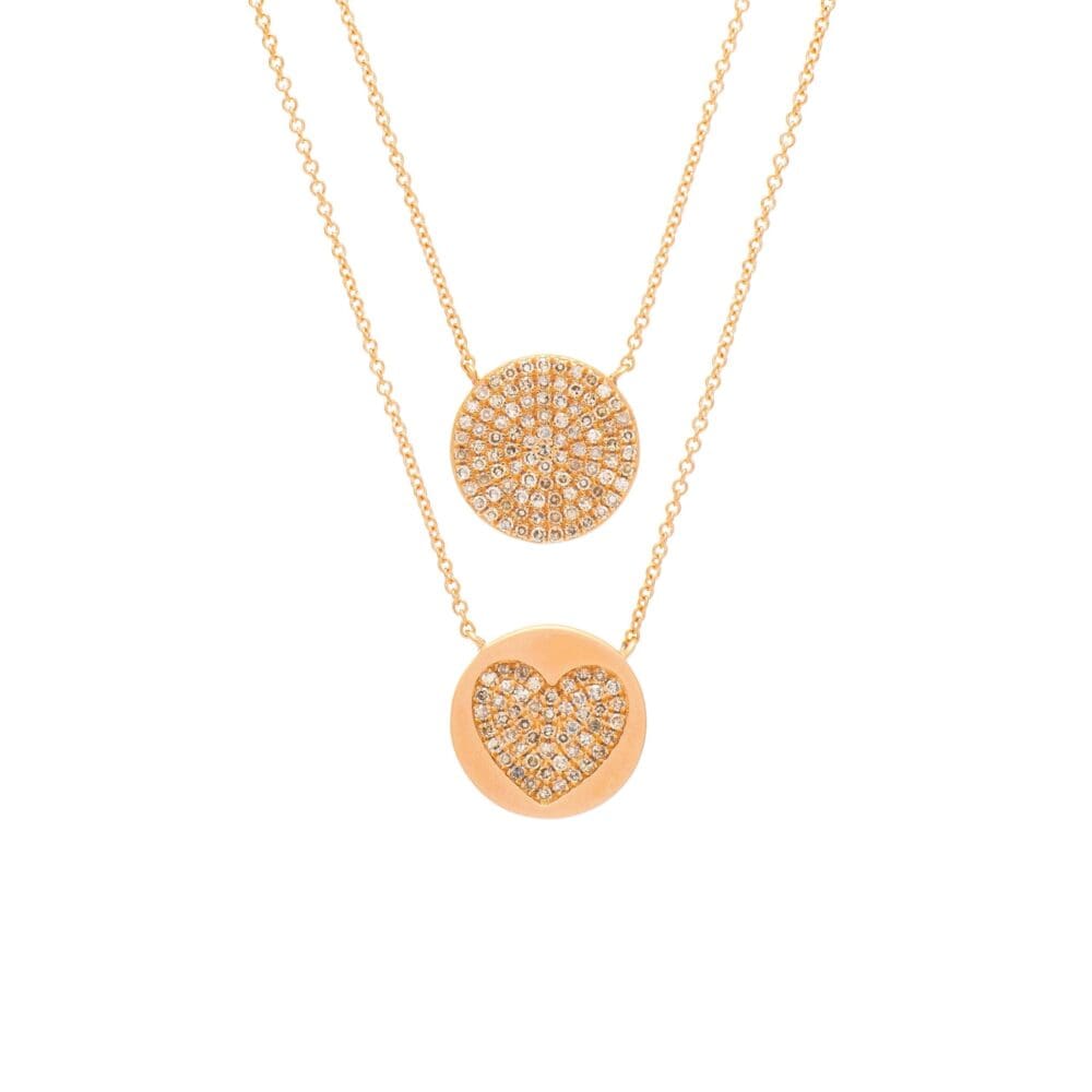 2-Sided Diamond Heart Disc Necklace Rose Gold