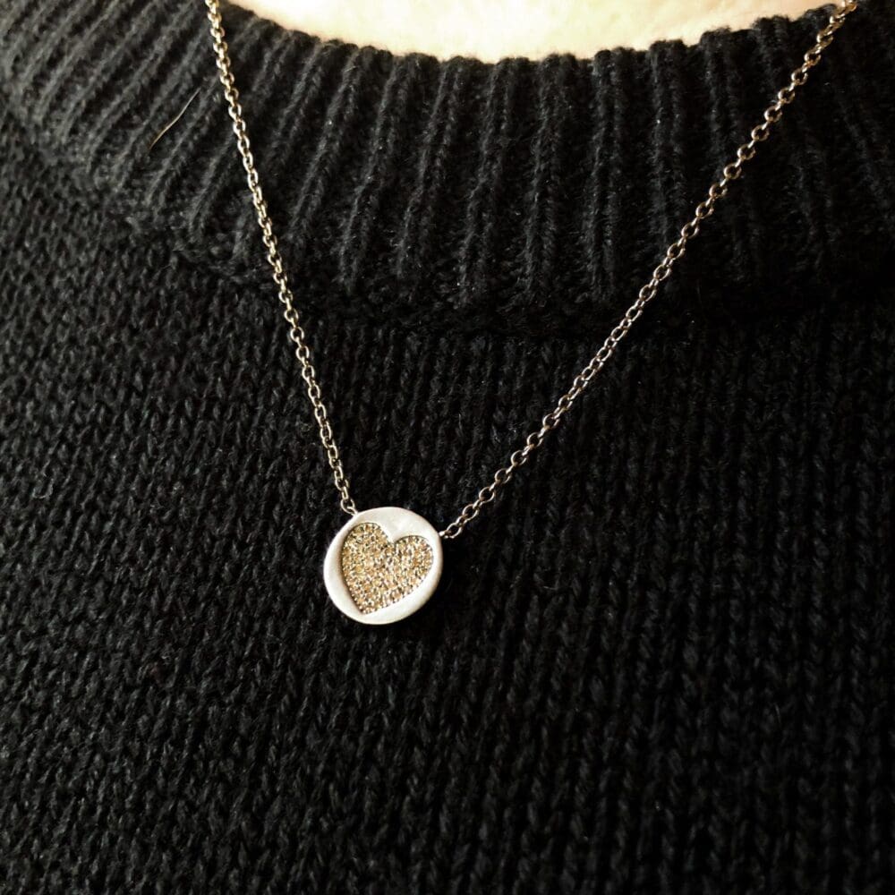 2-Sided Diamond Heart Disc Necklace