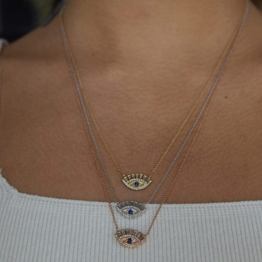 Baguette Diamonds Sapphire Eyelash Necklace