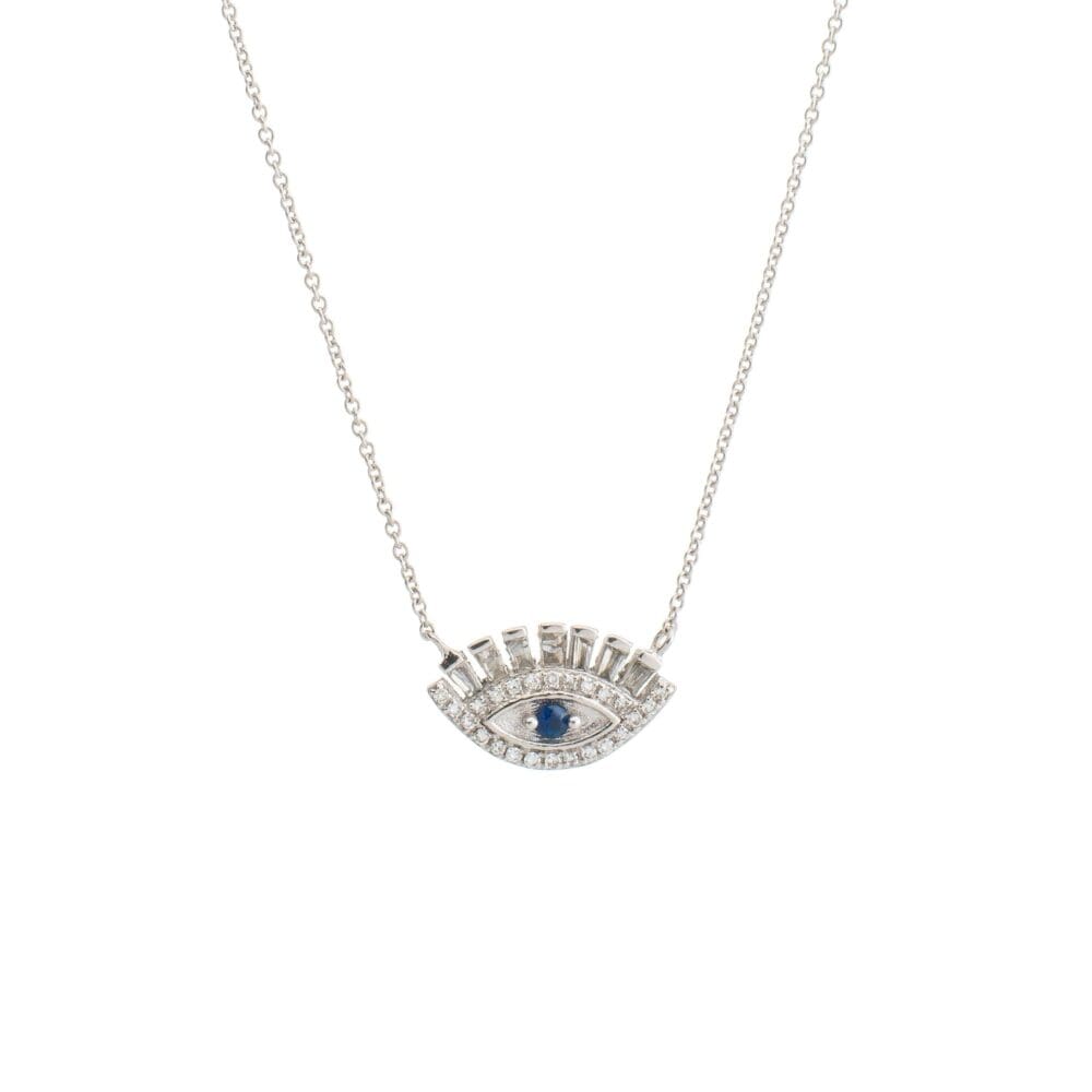Baguette Diamonds + Sapphire Eyelash Necklace White Gold