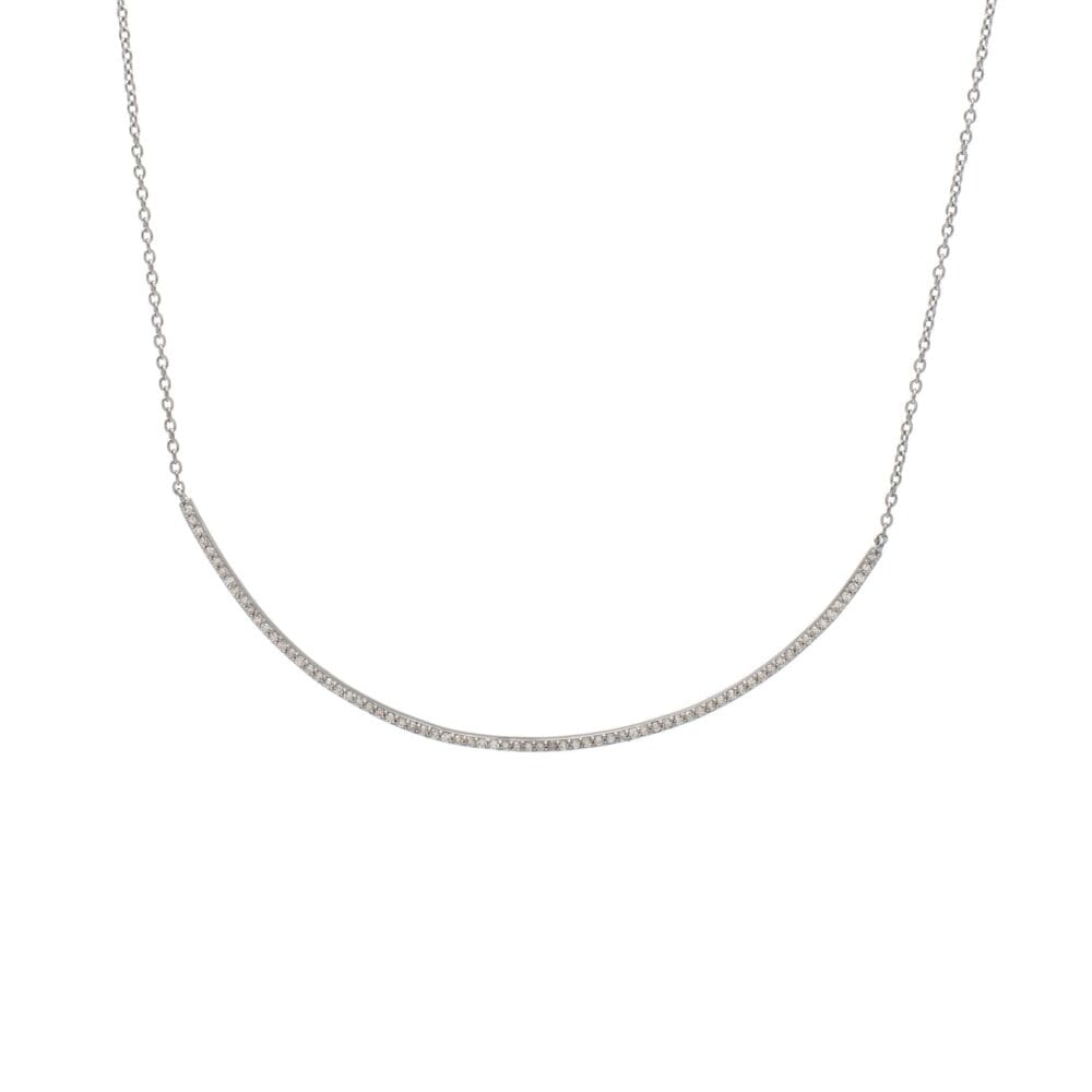 Diamond Curved Bar Necklace Sterling Silver