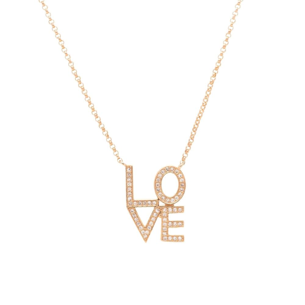 Diamond LOVE Stacked Necklace Rose Gold