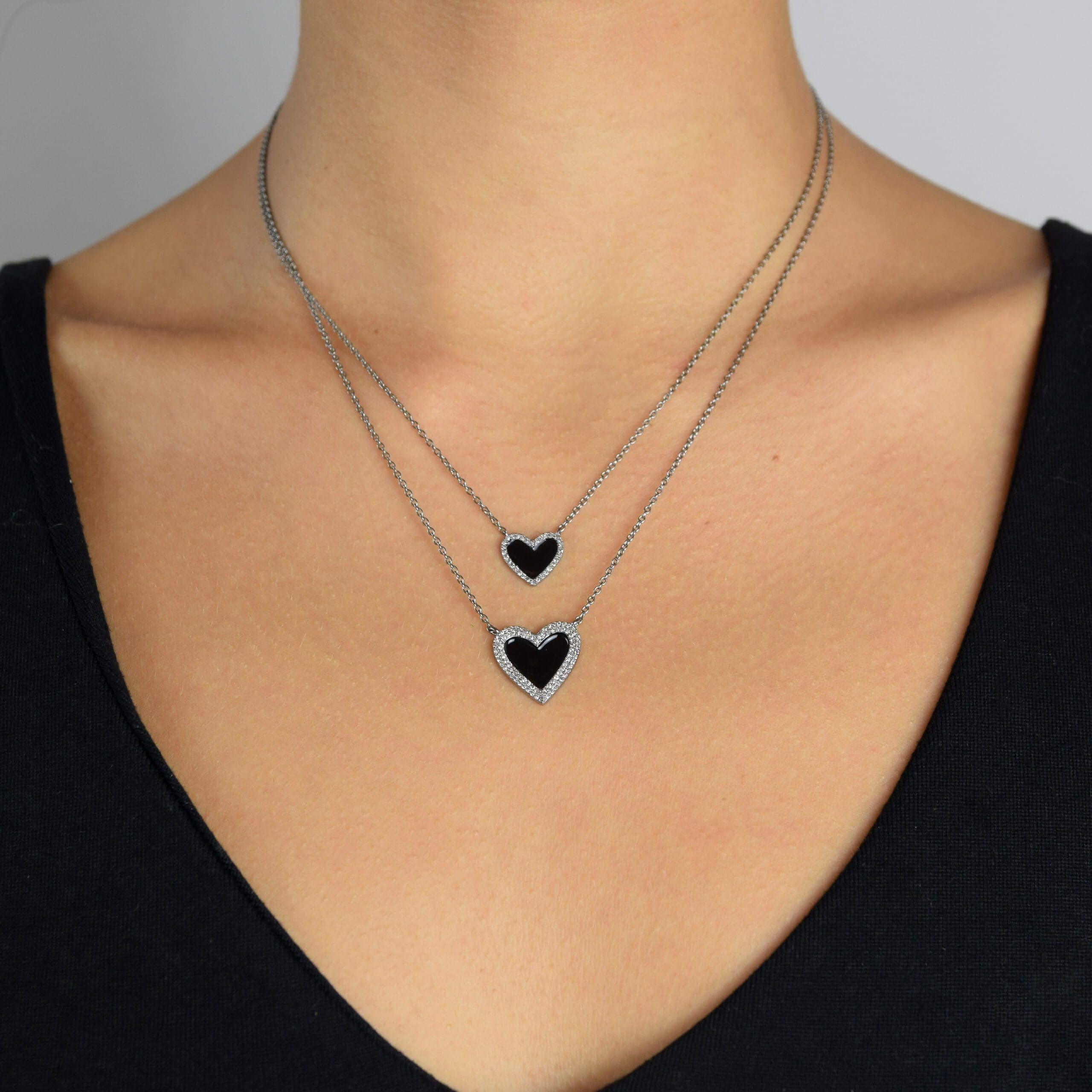 Diamond Small Black Enamel Heart Necklace