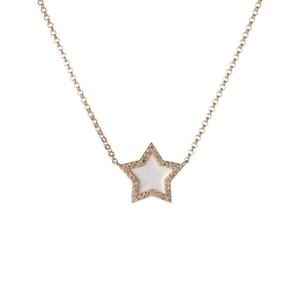 Diamond Mini White Enamel Star Necklace