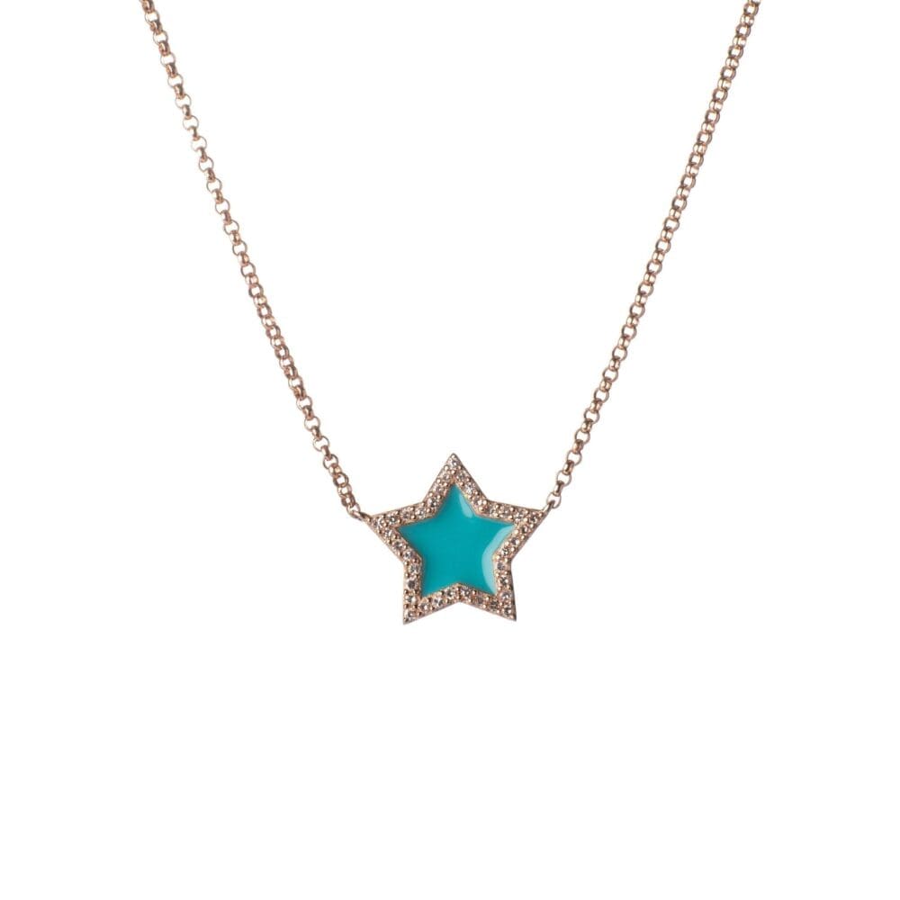 Diamond Mini Turquoise Enamel Star Necklace