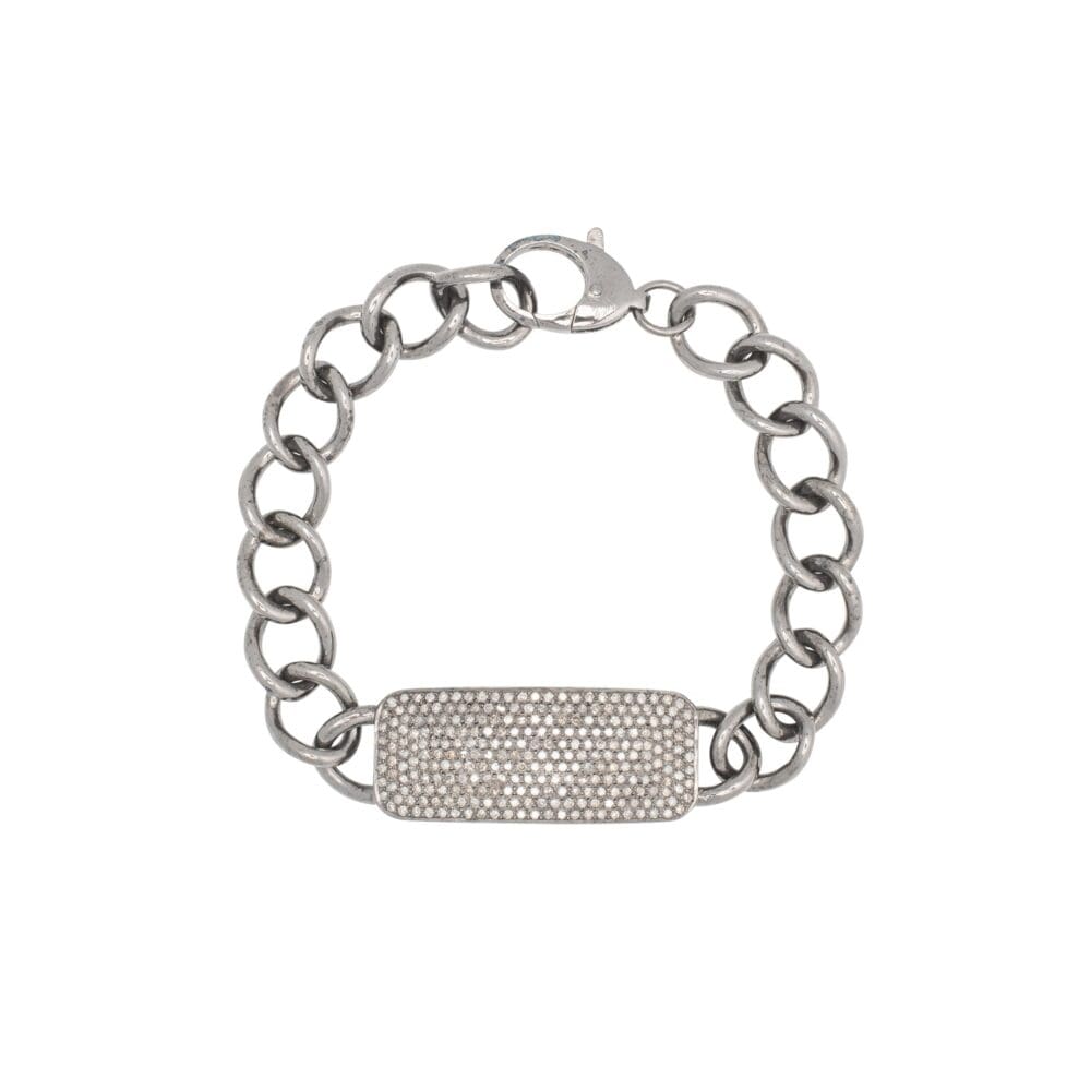 Chunky Diamond ID Bracelet Sterling Silver