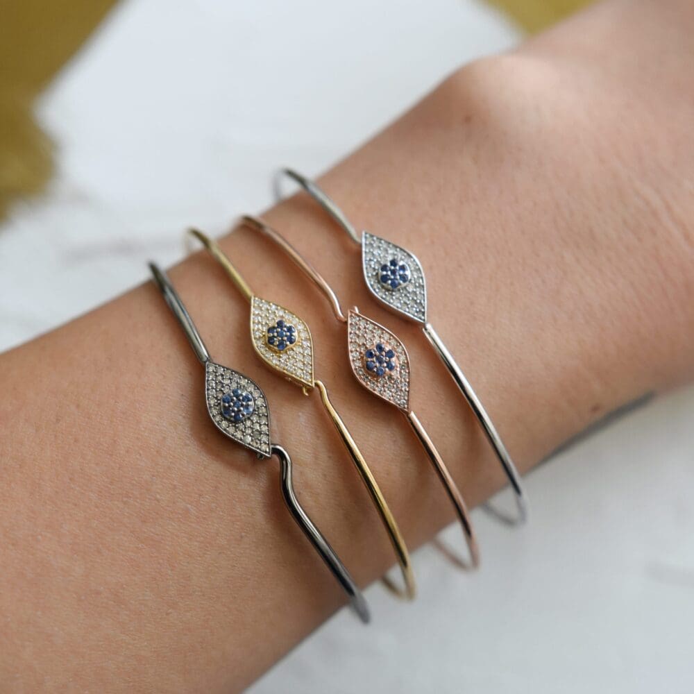 Diamond + Sapphire Evil Eye Wire Bracelet