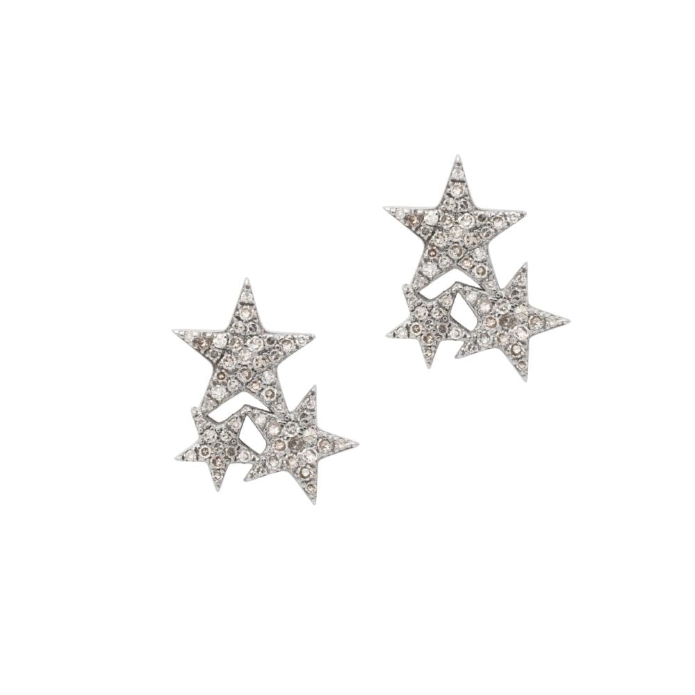 Diamond Triple Star Studs Sterling Silver