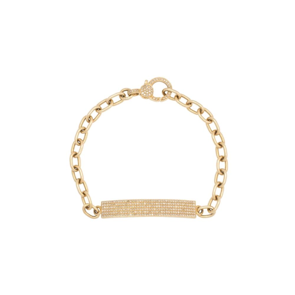 Skinny Rectangle Diamond ID Bracelet with Diamond Clasp Yellow Gold