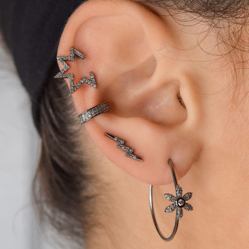 Diamond Flower Hoop Earrings