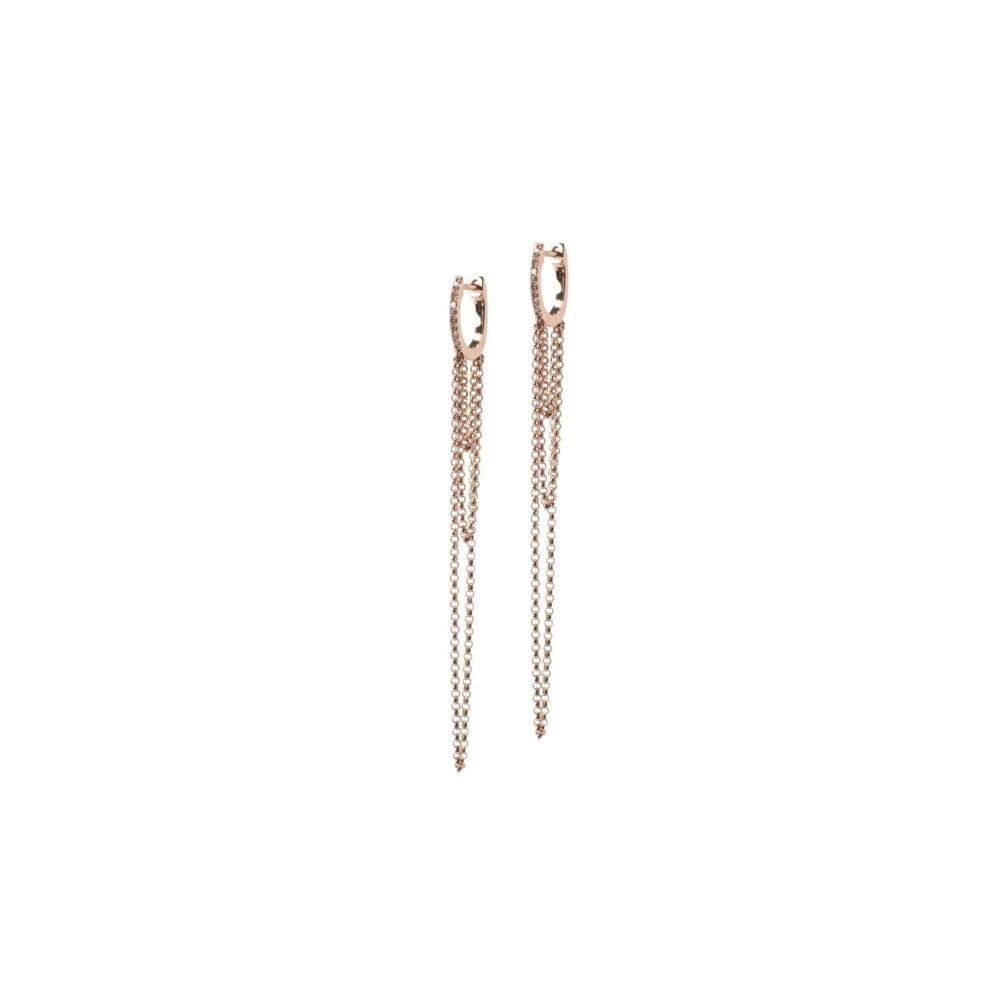 Diamond Huggie Chain Earrings 14k Rose Gold