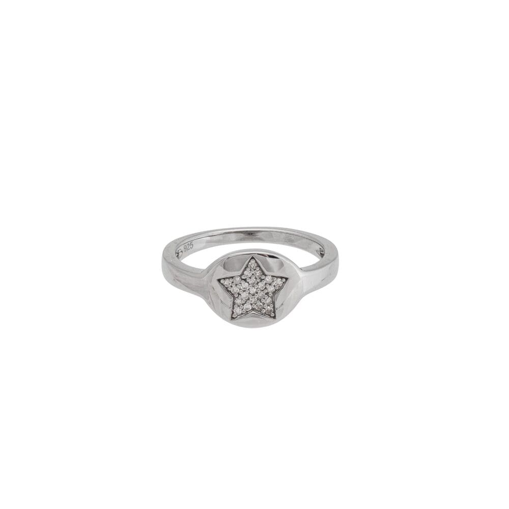 Diamond Star Pinky Ring Sterling Silver
