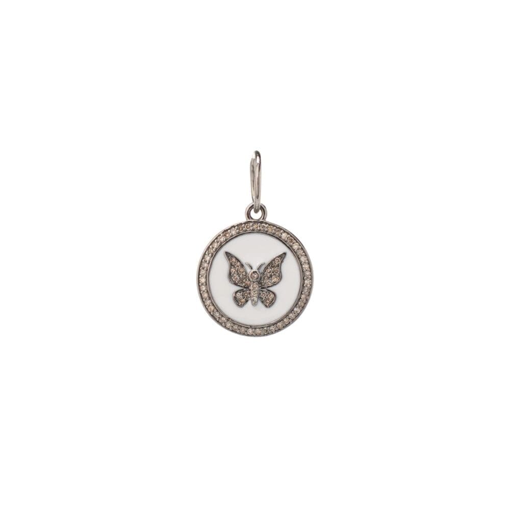 Mini Diamond + White Enamel Butterfly Disc Charm