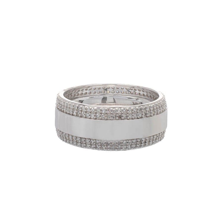 Wide Eternity Band with Rows of Diamonds 14k White Gold