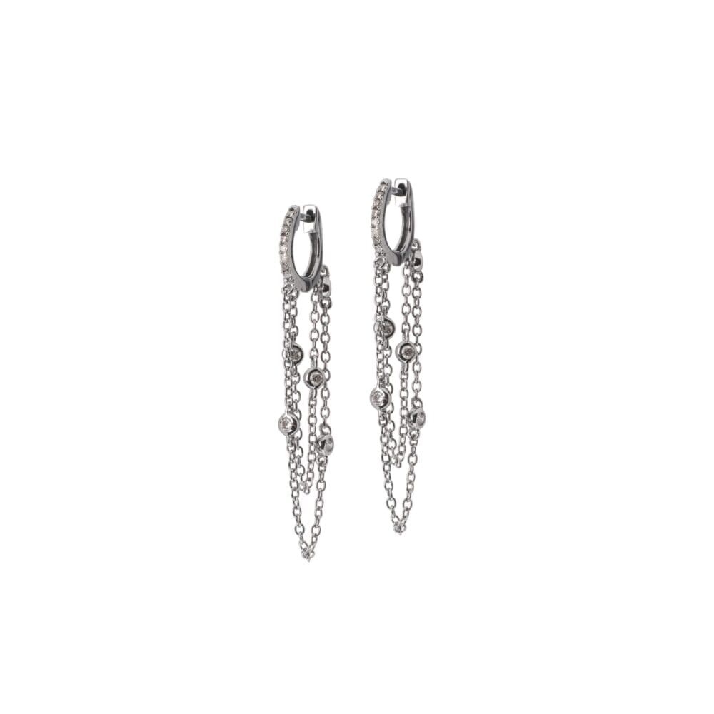 Huggie Diamond By Yard Chain Earrings Sterling Silver