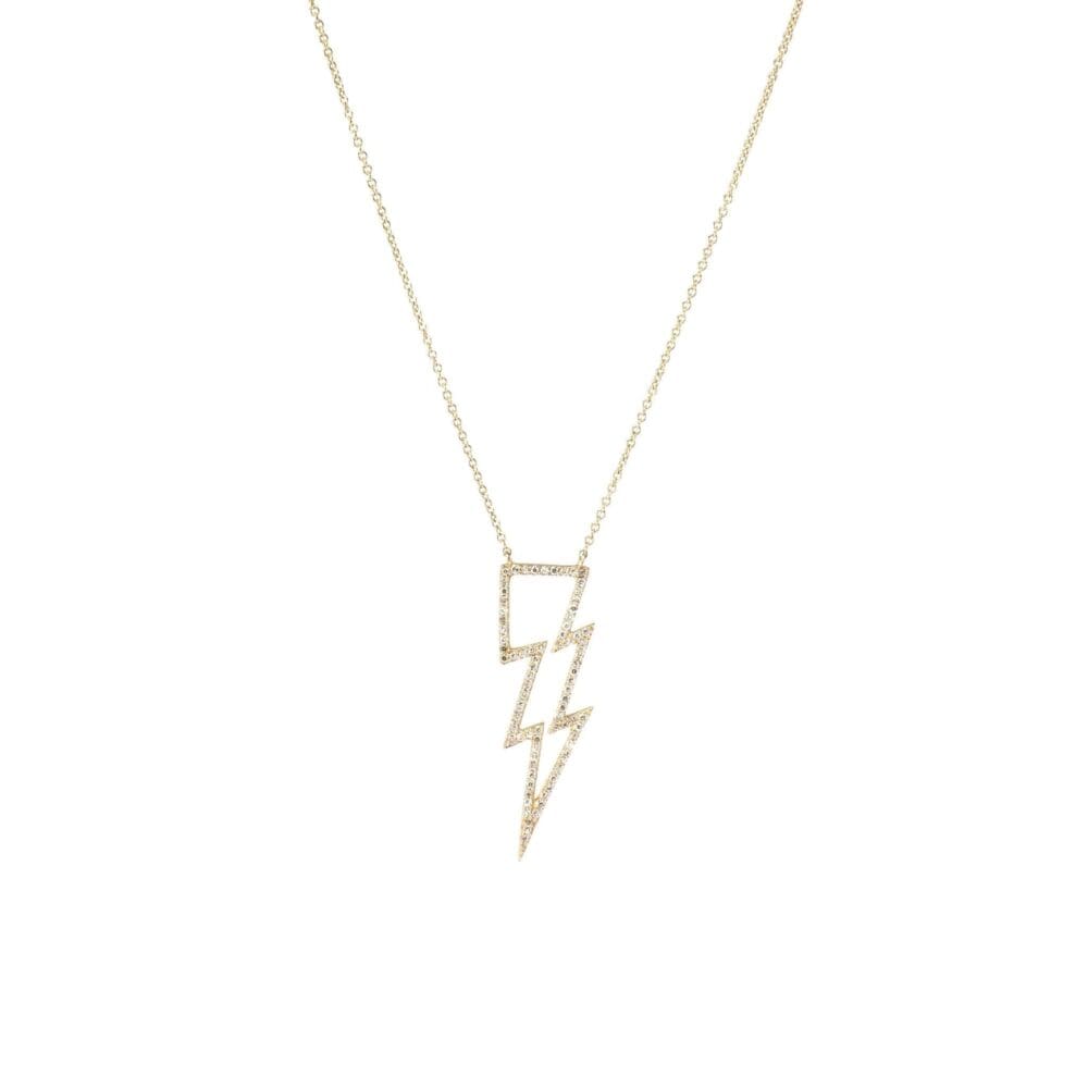 Open Design Diamond Lightning Bolt Necklace Yellow Gold