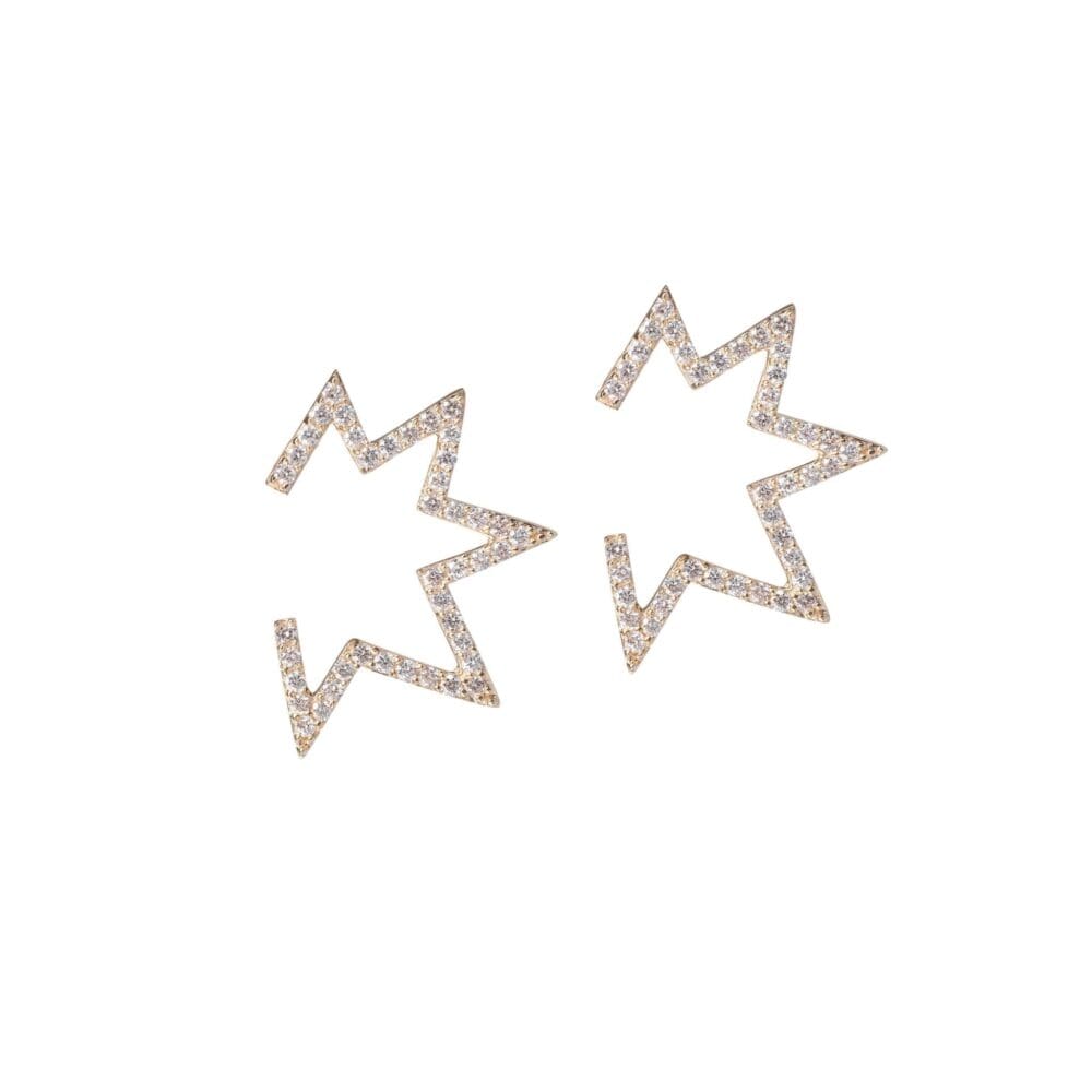 Open Mod Diamond Star Earrings 14k Yellow Gold