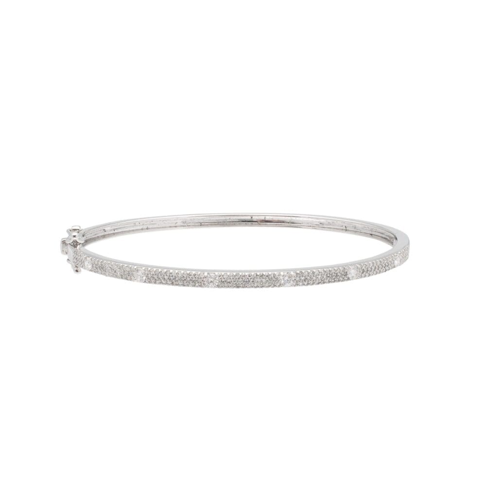 Skinny Pave with Solitaire Diamonds Bangle White Gold