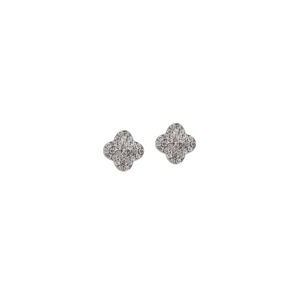 Tiny Pave Diamond Clover Earrings Sterling Silver