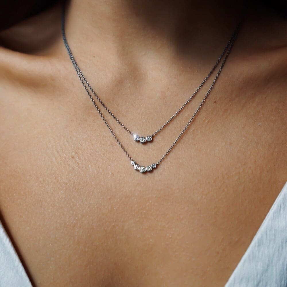 Triple Diamond Bezel Set Necklace