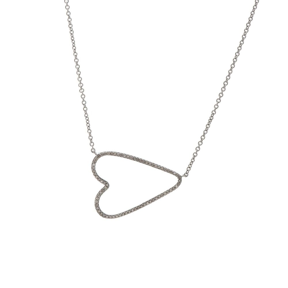 Diamond Open Sideway Heart Necklace Sterling Silver