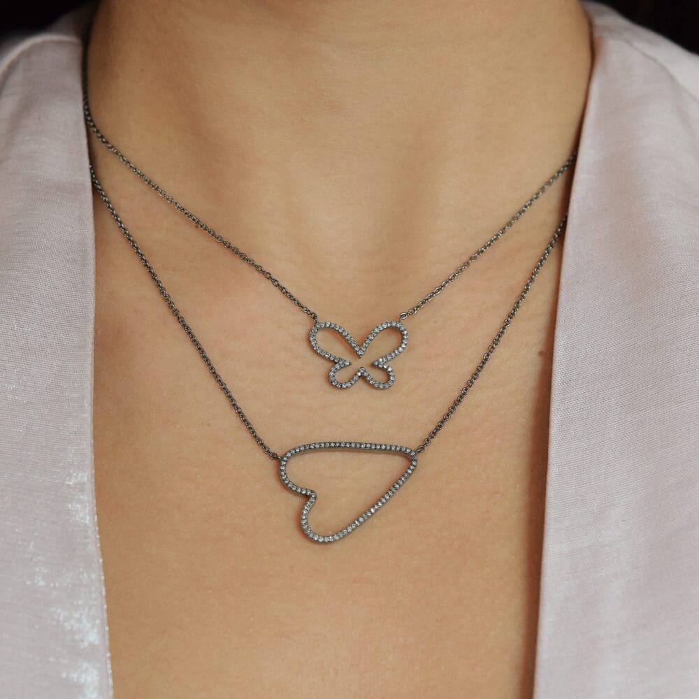 Diamond Open Sideway Heart Necklace