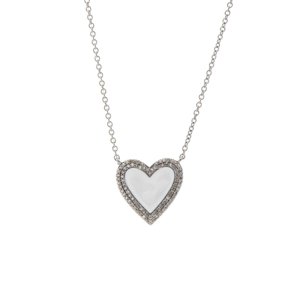 Medium Diamond White Enamel Heart Necklace