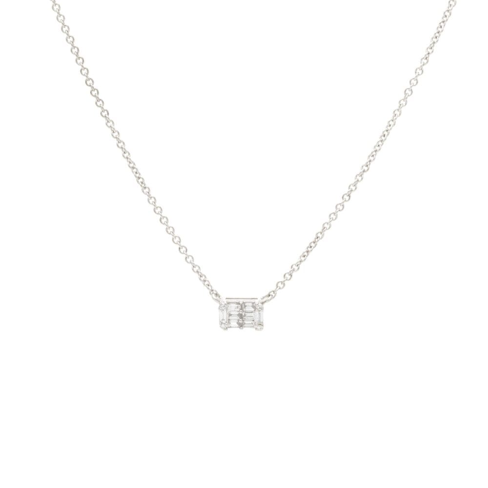 Mini Diamond Baguette Necklace White Gold