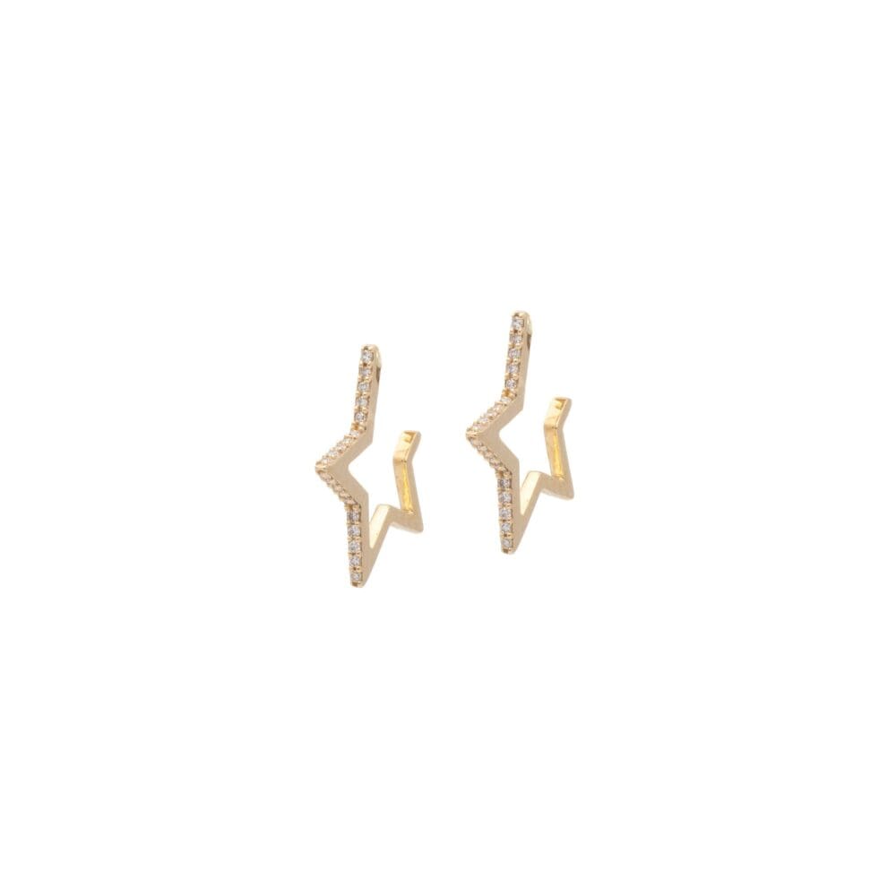 Mini Diamond Star Silhouette Hoop Earrings Yellow Gold