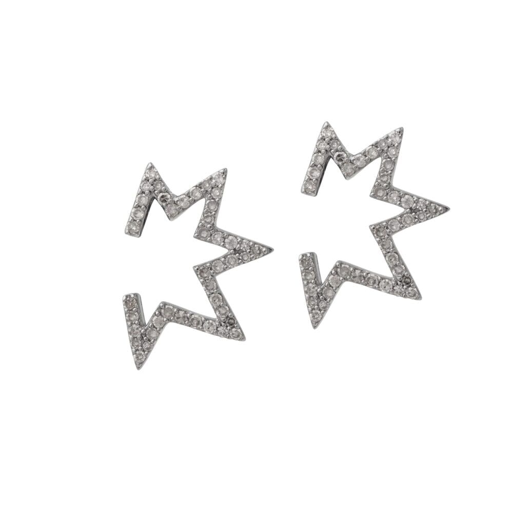 Open Mod Diamond Star Earrings Sterling Silver