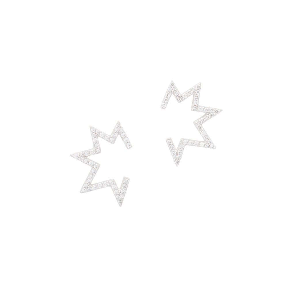 Small Open Mod Diamond Star Earrings White Gold