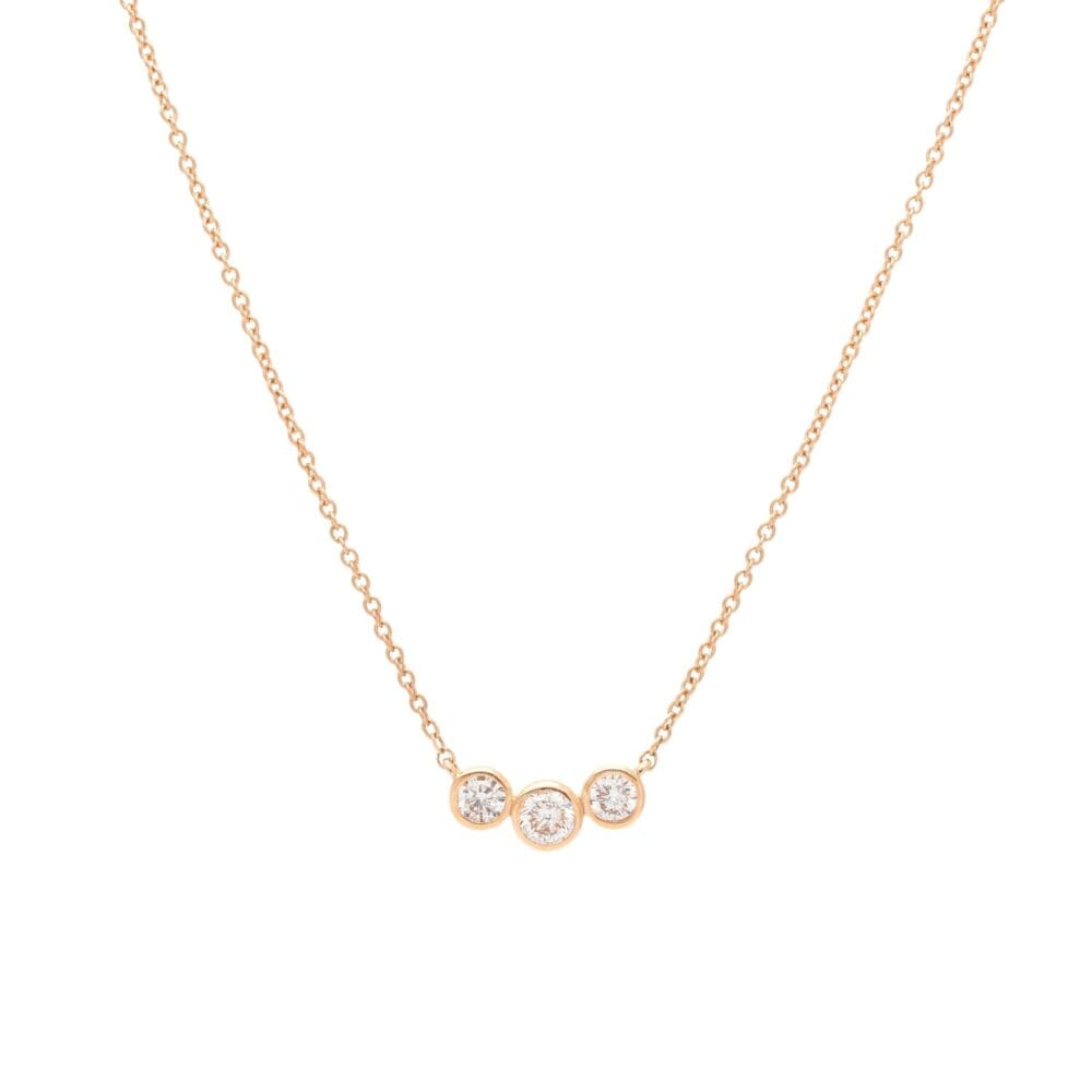 3 Diamond Bezel Set Necklace Rose Gold