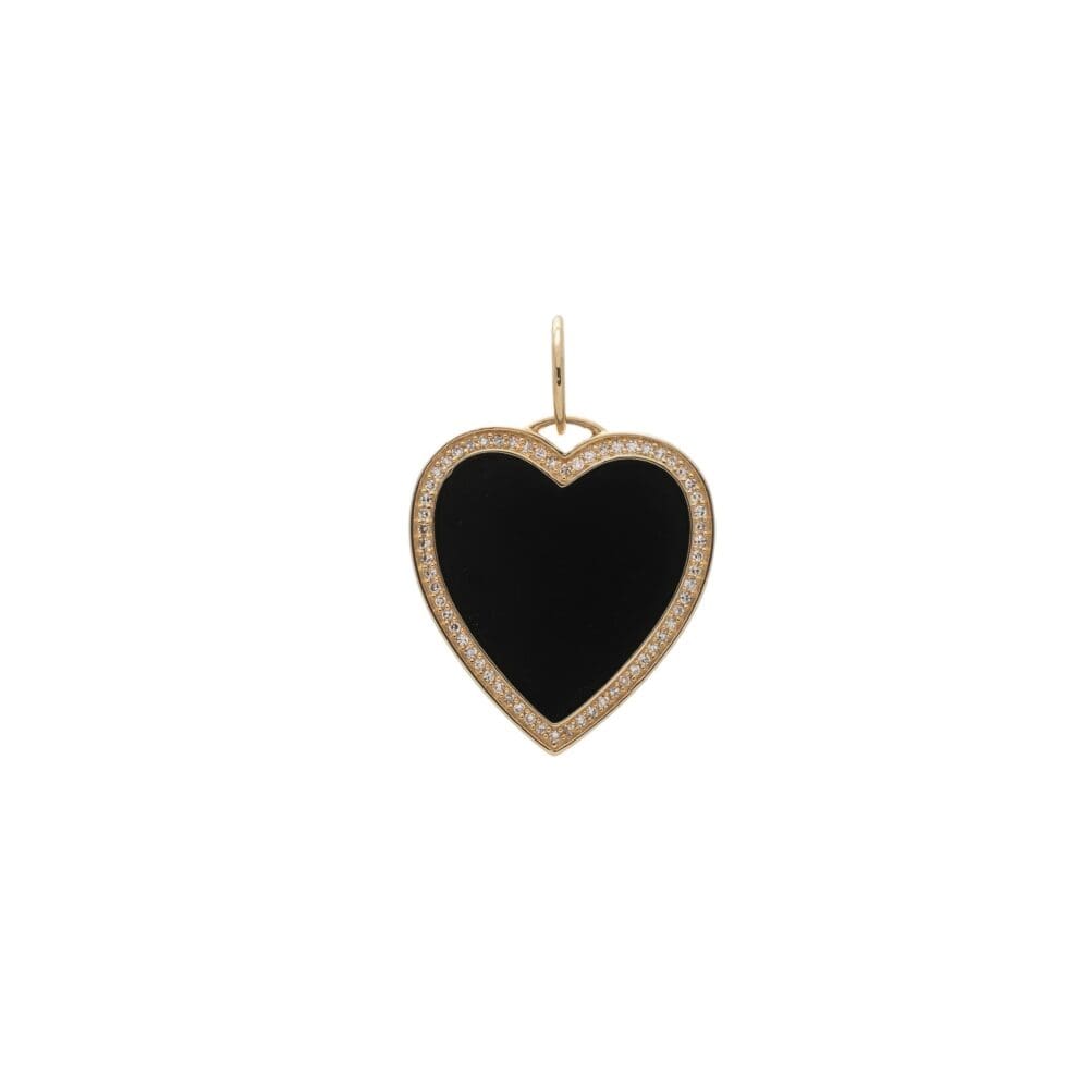 Black Enamel Diamond Heart Charm Yellow Gold
