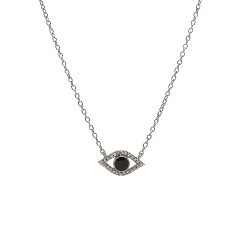 Diamond + Black Enamel Evil Eye Necklace