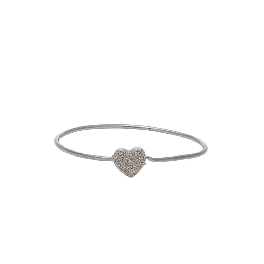 Diamond Heart Wire Bracelet Sterling Silver