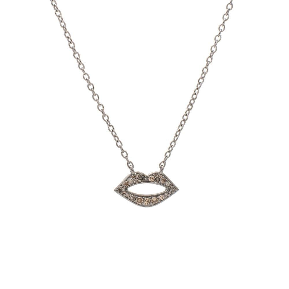 Diamond Mini Lip Necklace Sterling Silver
