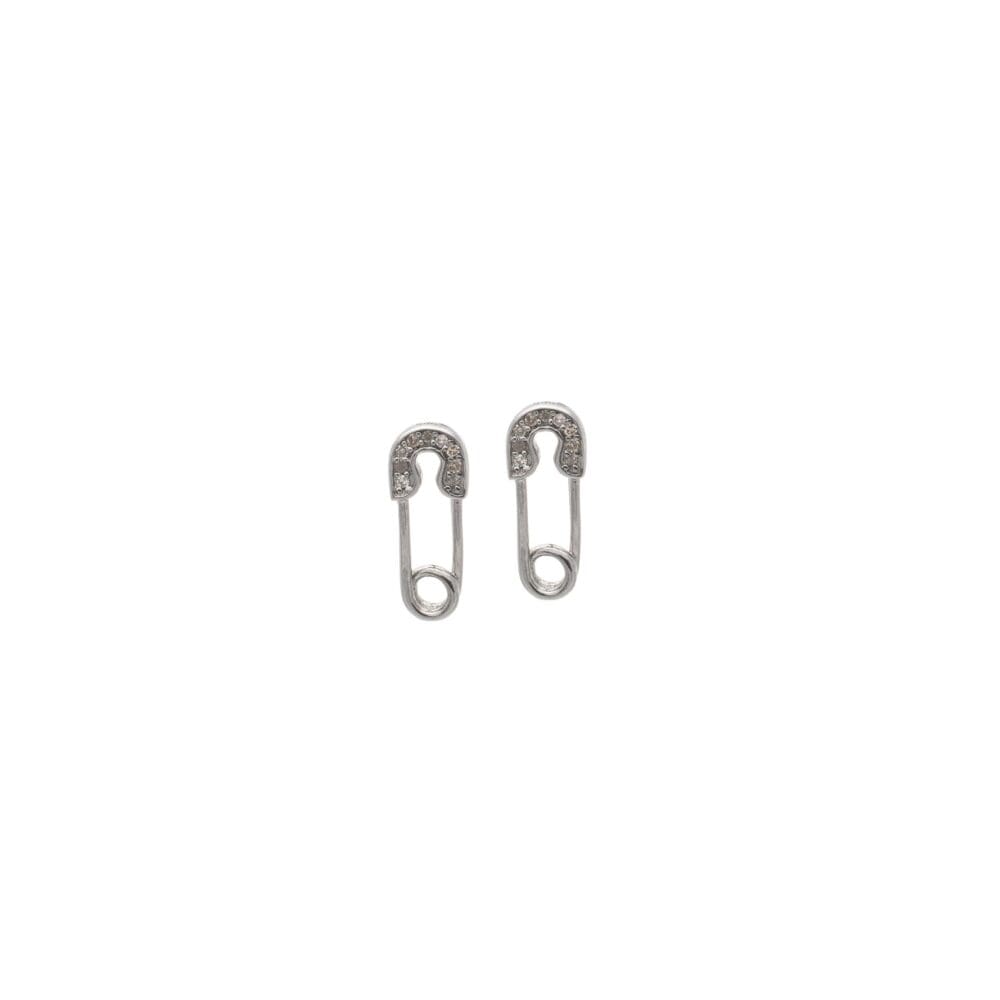 Diamond Mini Safety Pin Earrings White Gold