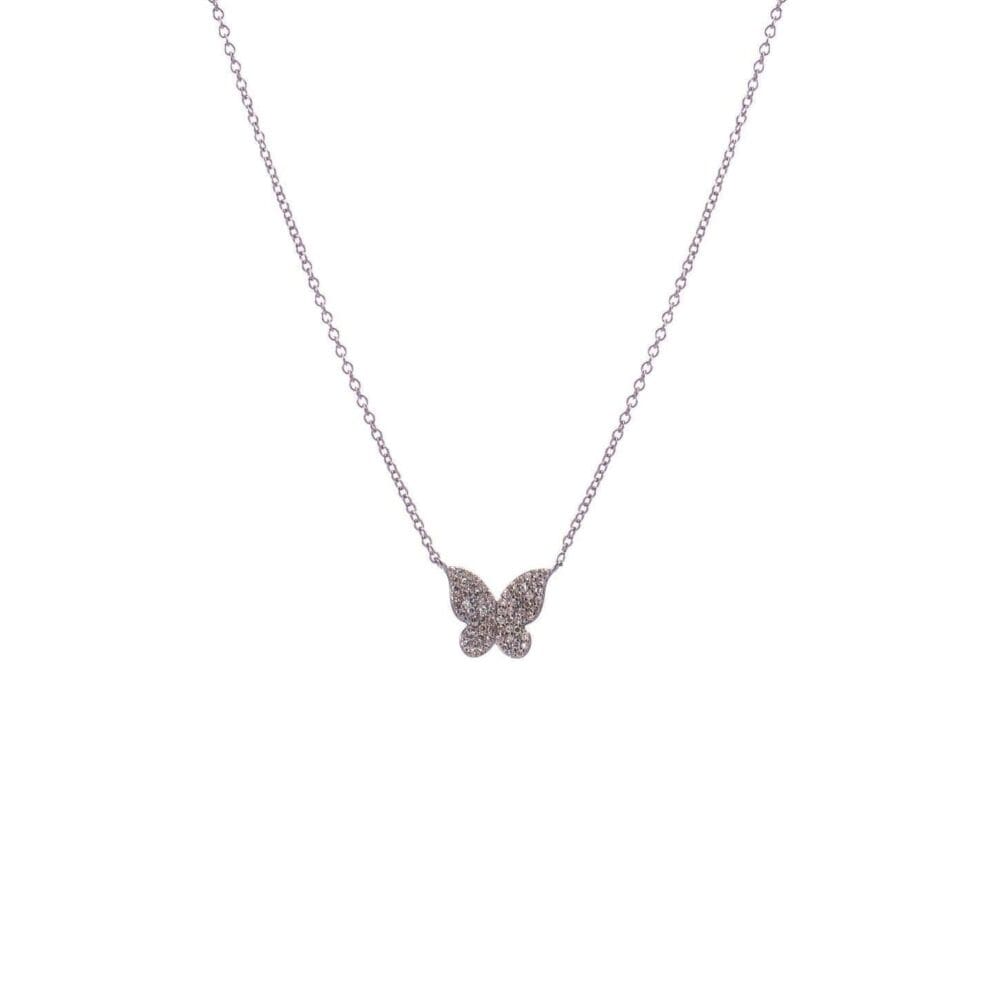 Mini Diamond Butterfly Necklace Sterling Silver