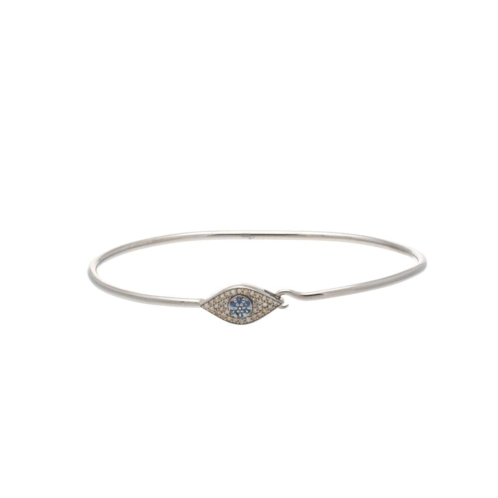 Diamond Sapphire Evil Eye Wire Bracelet Sterling Silver