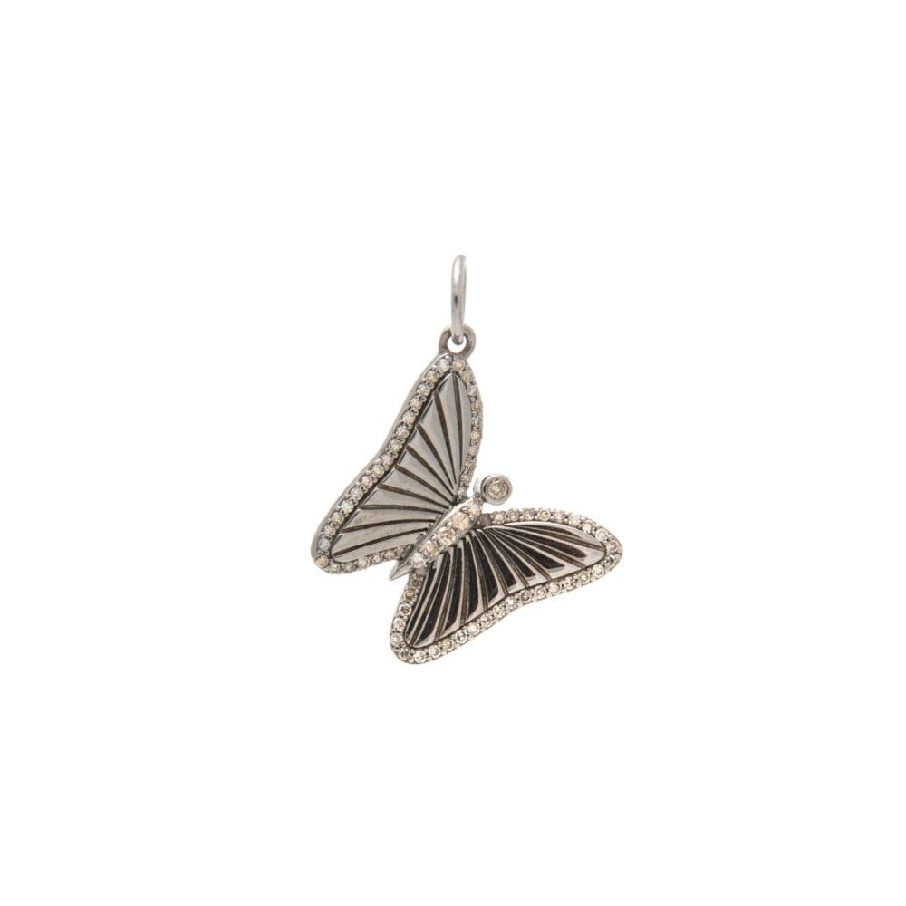 Mini Matte Diamond Butterfly Charm Sterling Silver