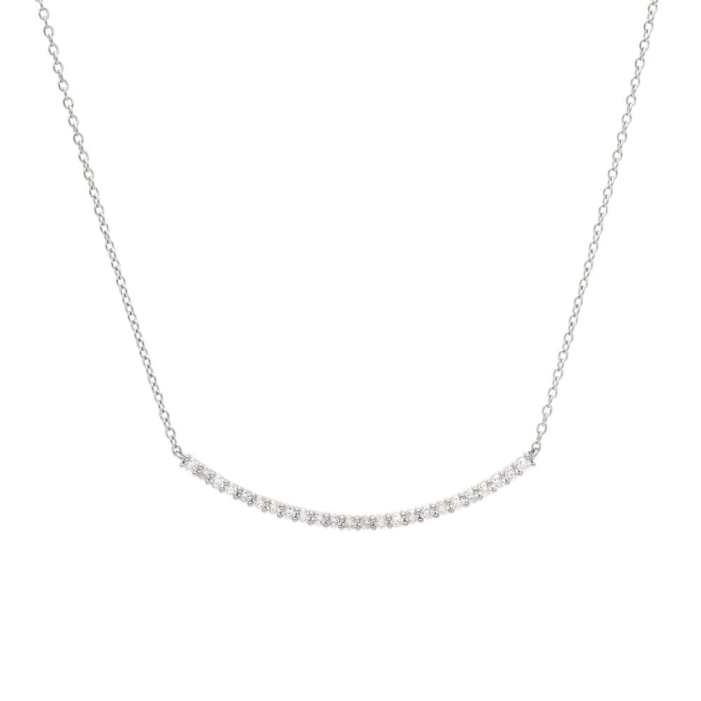 Diamond Ball Set Curved Bar Necklace Sterling Silver