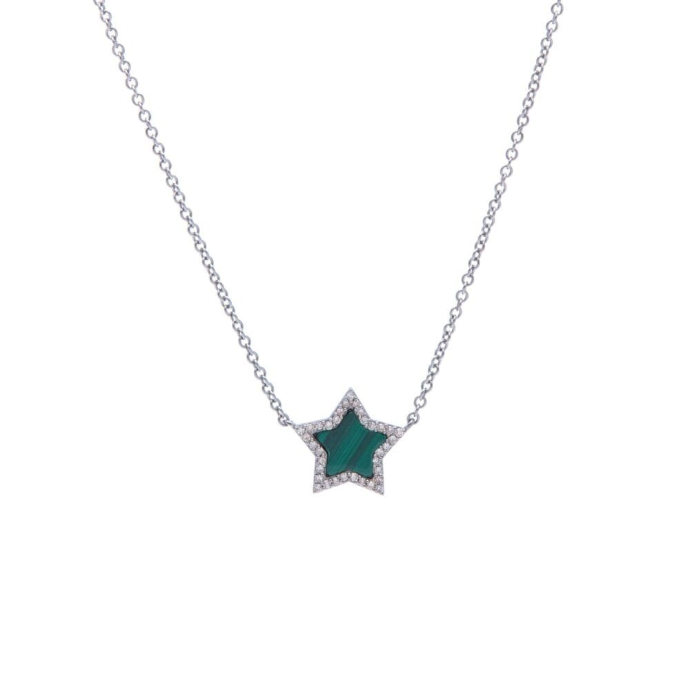Diamond Mini Malachite Star Necklace Sterling Silver