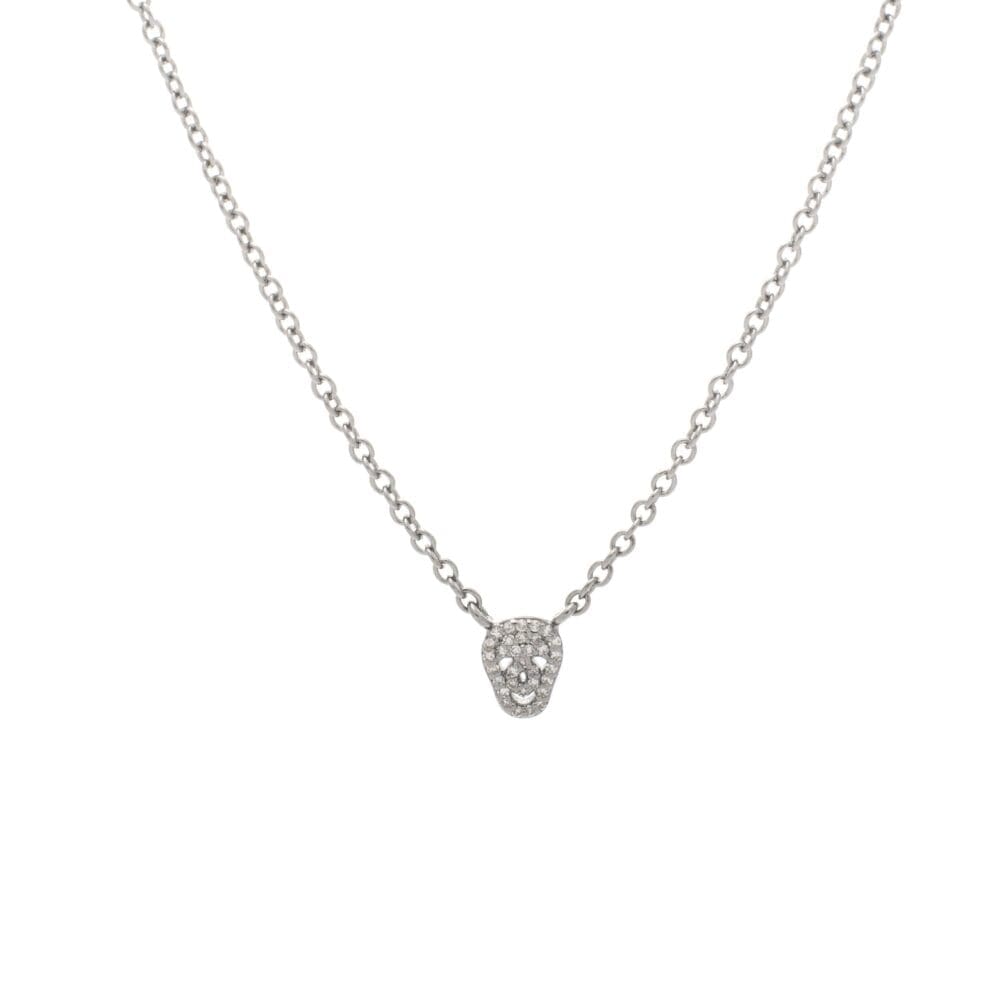 Mini Diamond Skull Necklace Sterling Silver