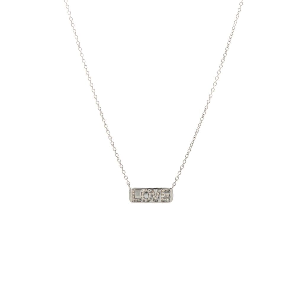 Mini LOVE Nameplate Necklace Rhodium Sterling Silver