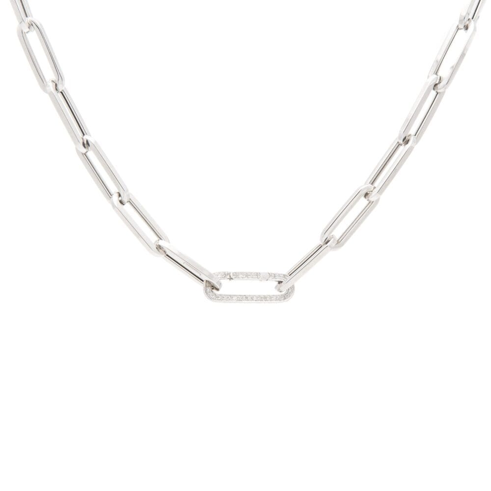 Large Chain Link Necklace + Pave Diamond Link Connector Clasp White Gold