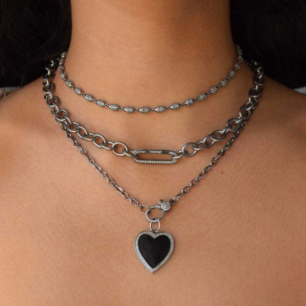 Black Enamel + Diamond Heart Charm