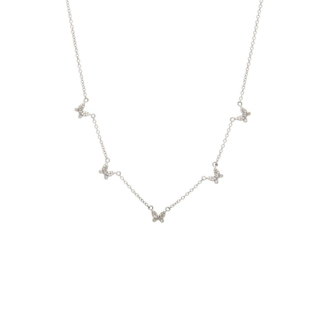 Diamond 5 Butterfly Necklace Sterling Silver