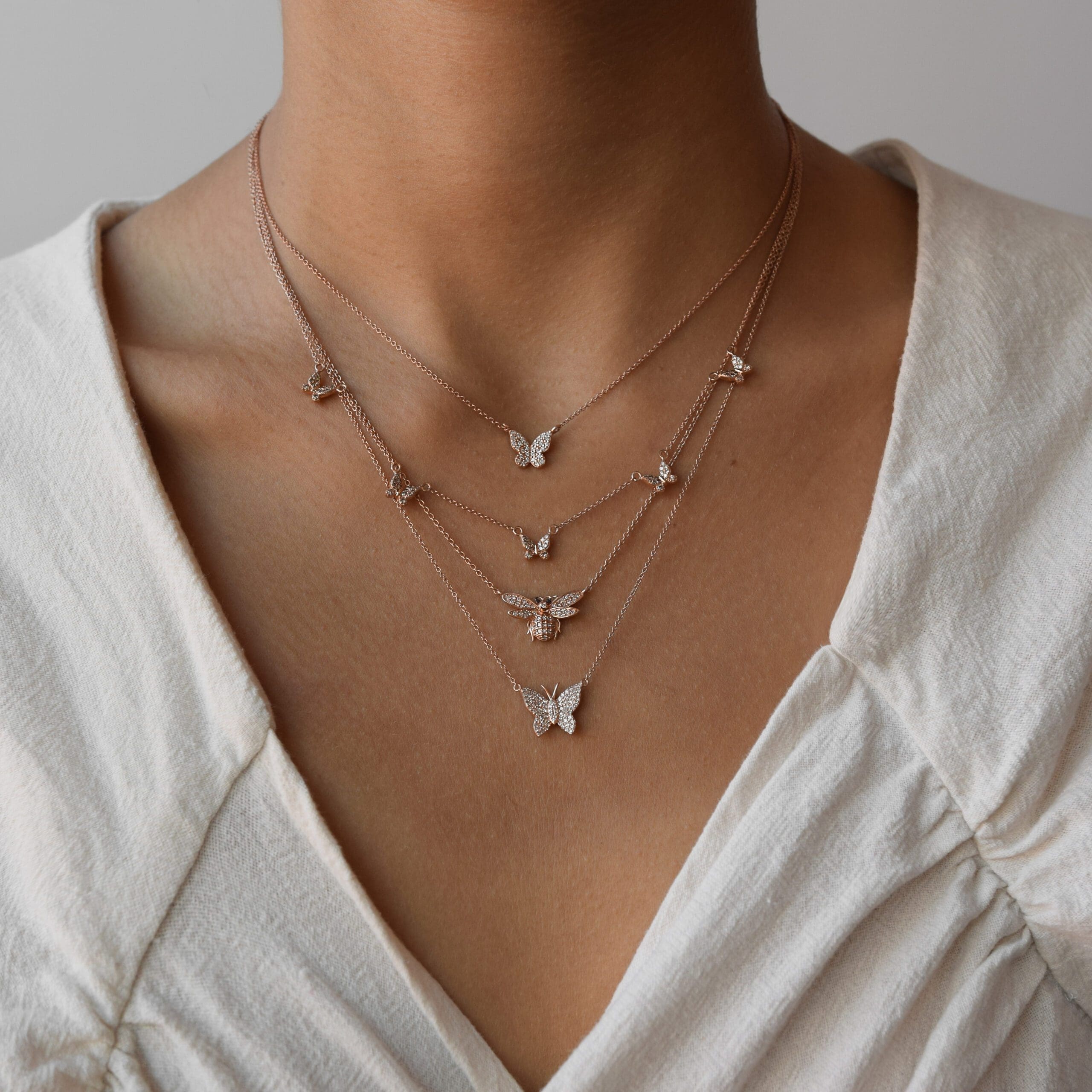 Diamond 5 Butterfly Necklace
