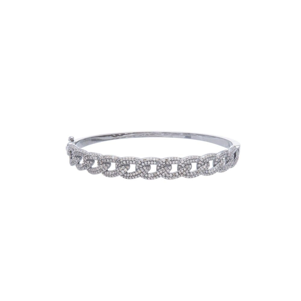 Diamond Cable Link Bangle Sterling Silver