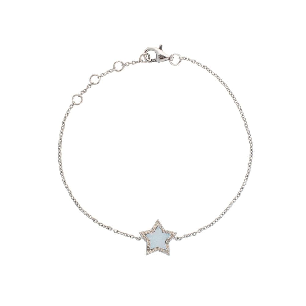 Diamond Mini Mother of Pearl Star Bracelet Sterling Silver